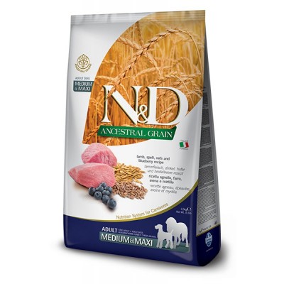 Farmina  (Фармина) N&D Ancestral Grai Adult Medium Lamb and Blueberry низкозерновой корм  с ягненком и черникой для взрослых собак всех пород 12кг