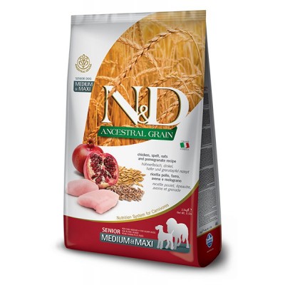 Farmina  (Фармина) N&D Ancestral Grai Senior Medium Chicken and Pomegranate-низкозерновой корм  с курицей и гранатом для пожилых собак всех пород 12кг