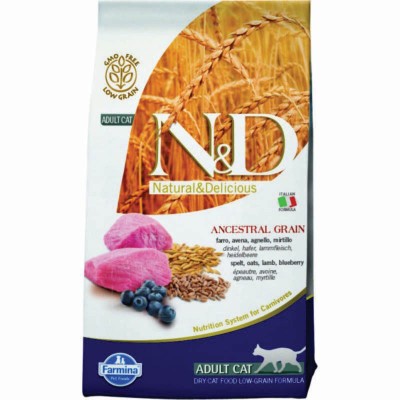 Farmina N & D Low Grain Cat Lamb & Blueberry Adult низкозерновой для взрослых кошек, ягненок и черника 10кг