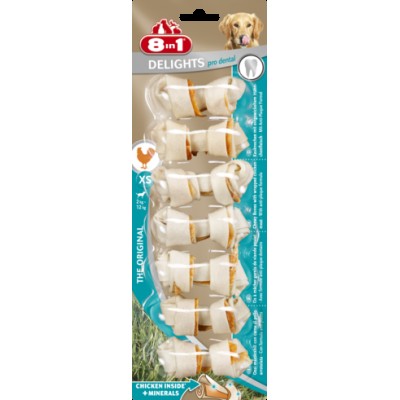 8in1 Delights Dental XS (7,5см) * 7 шт кость для чистки зубов у собак с вкусом мяса