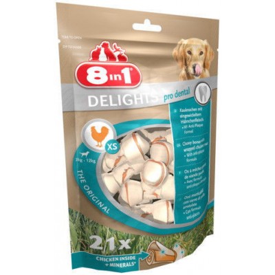 8in1 Dental Delights XS кость для чистки зубов у собак с вкусом мяса 21шт