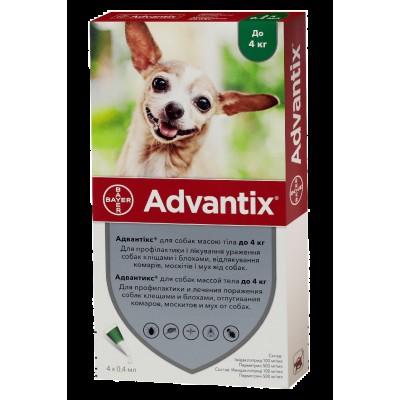 Bayer Advantix для собак вес до 4 кг 1пипетка 0,4мл