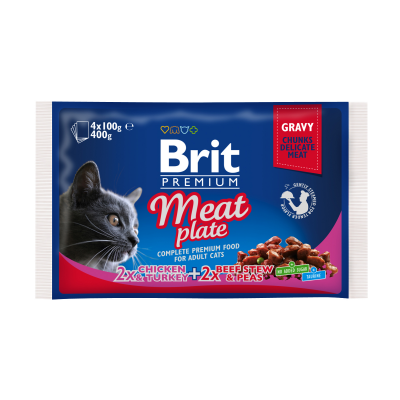 Влажный корм для кошек Brit Premium Cat Meat Plate pouches 400 г (ассорти из 2 вкусов «Мясная тарелка»)