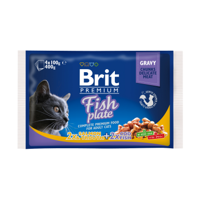 Влажный корм для кошек Вrit Рrеmium Саt Fish Рlаtе pоuchеs 400 г (ассорти из 2 вкусов «Рыбная тарелка»)