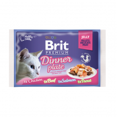 Влажный корм для кошек Brit Premium Cat Dinner Plate Fillets Jelly pouches 340 г (ассорти из 4 вкусов «Обеденная тарелка» в желе)